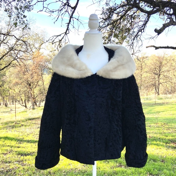 Vintage | 1950’s Persian Lamb & Mink Collar Cropped Swing Jacket - Picture 16 of 16